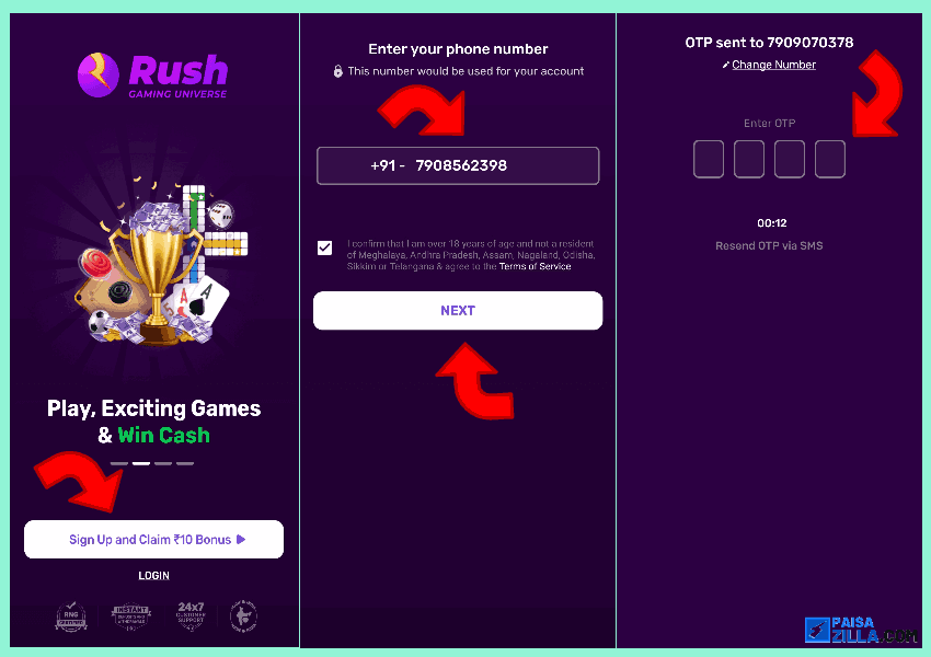 rush cash game sign up process